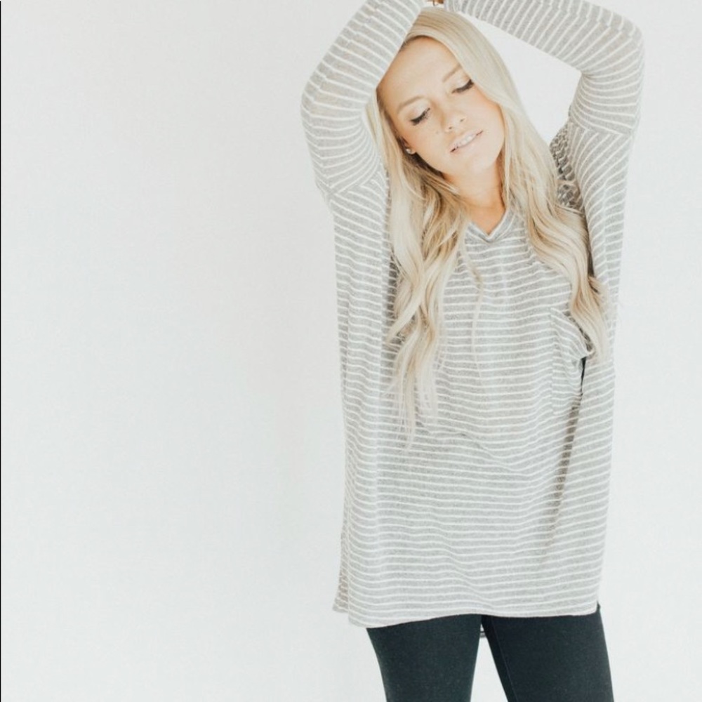 Grey & White Striped CJLA Sweater